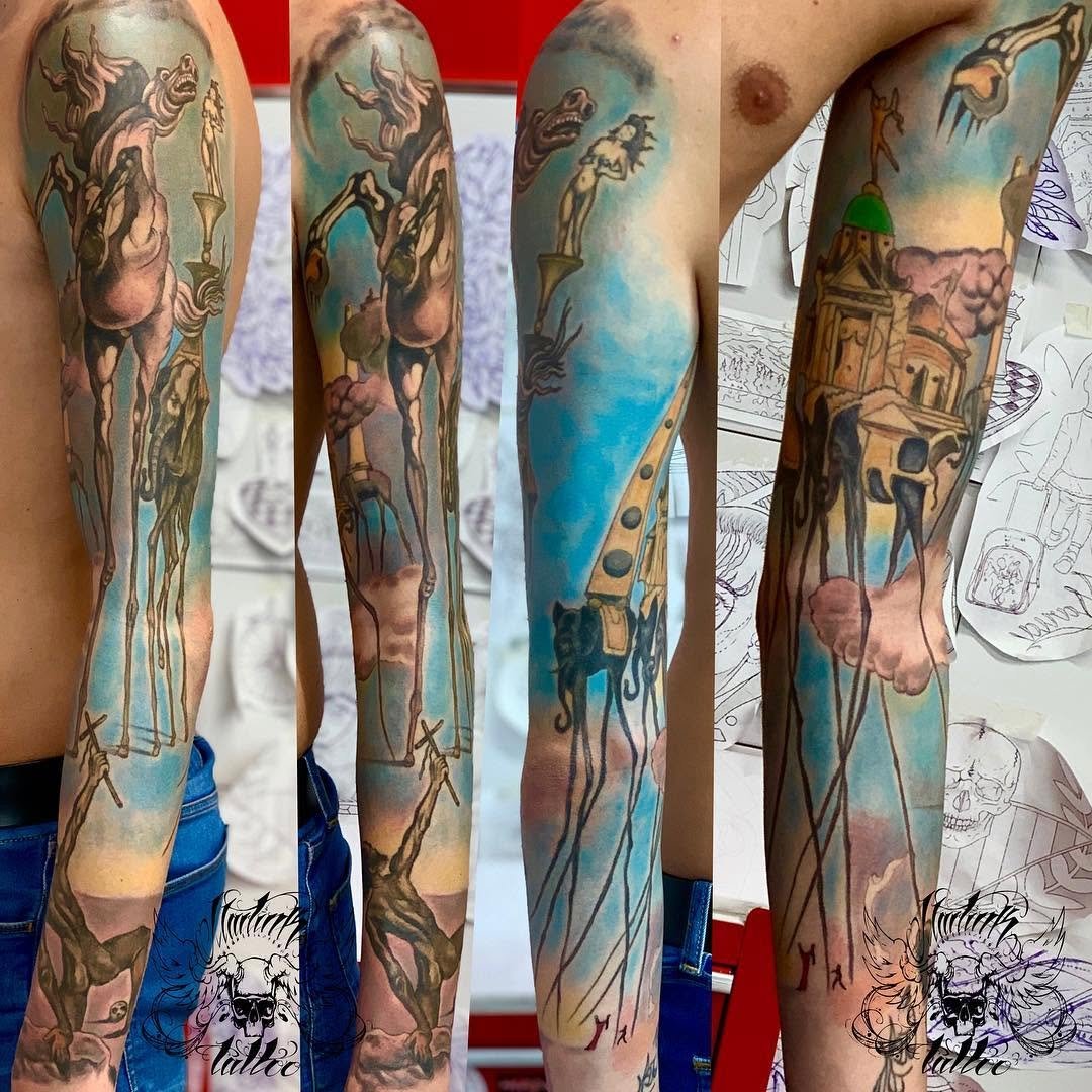 La tentación de San Antonio de Dalí. dali dalitattoo salvadordalilatentaciondesanantonio sleevetattoocolor colortattoosurrealism surrealismo eddoshermanastattoo doshermanas