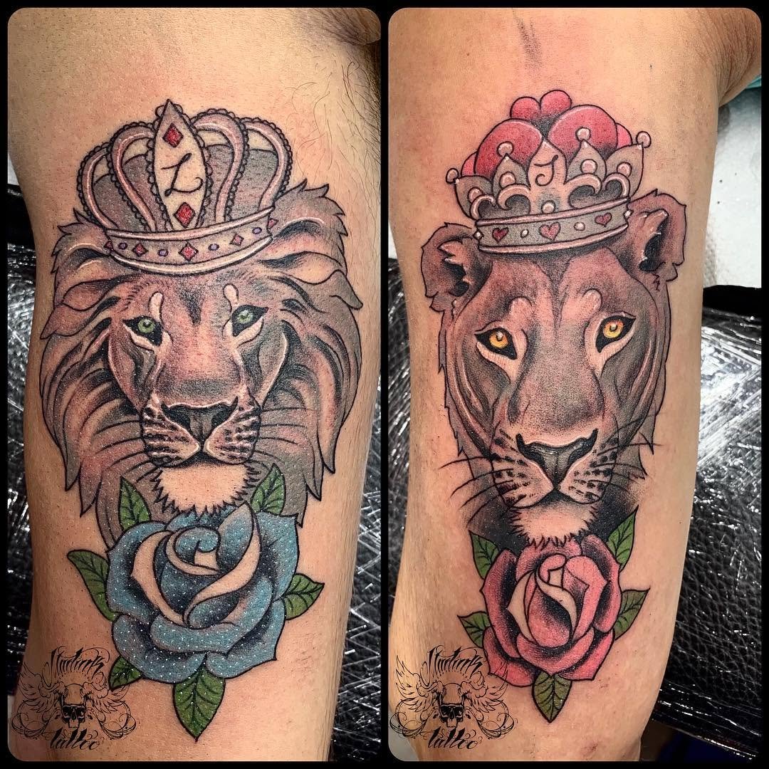 Leones con coronas y rosas lions leonesneotraditionaltattoo colortattoo edtats istanimalsanimalstattoodoshermanas doshermanastattoosevillasevillatattoomartink_tattoo