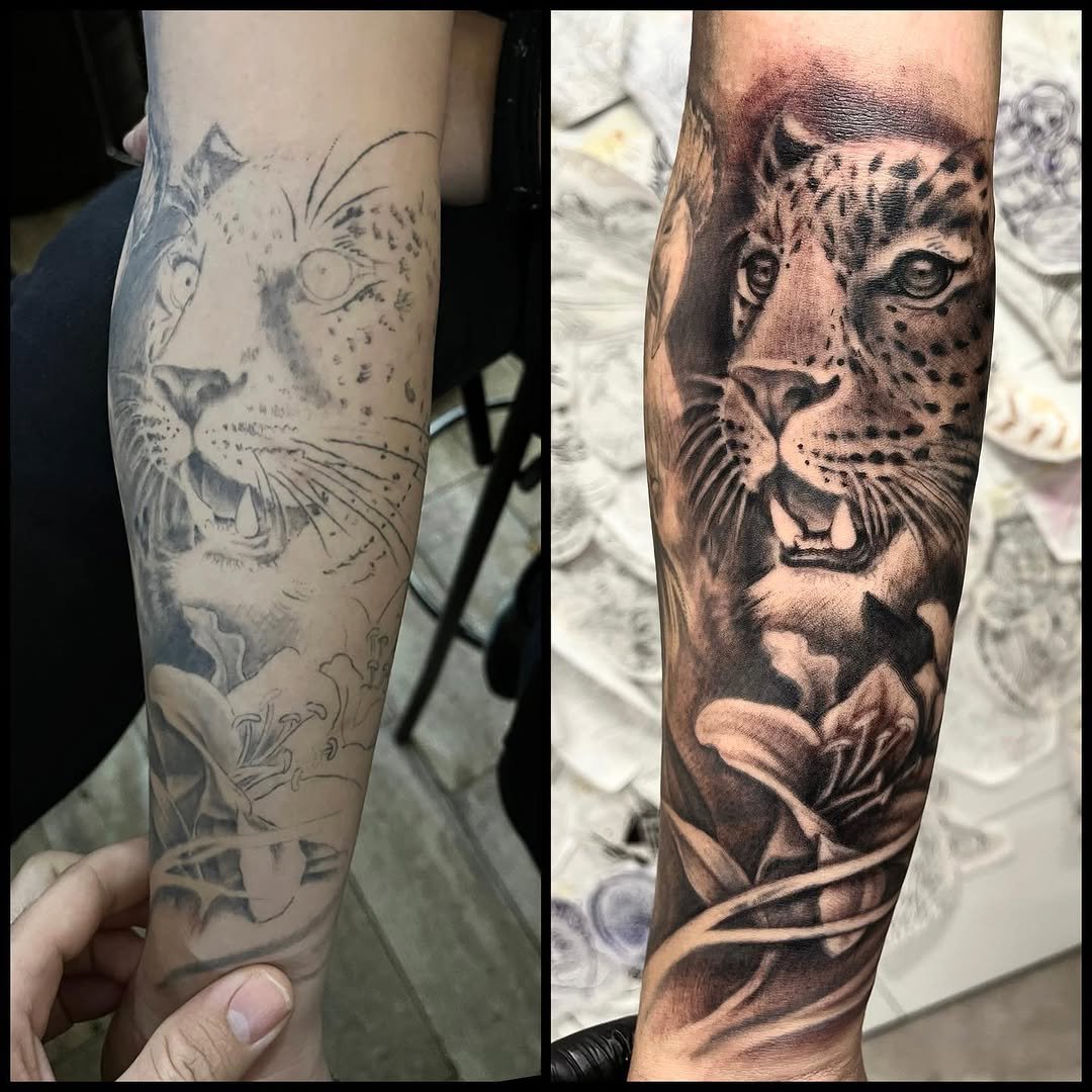 Tatuaje profesional en estudio MartinK Tattoo de un tigre